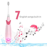 Fairywill Children Electric Toothbrushes for Kids with 7 Popular Songs, Smart Timer, 2 Brush Heads in Pink