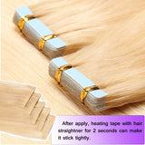 40pcs Thick Tape in Hair Extensions Human Hair 100g Tape in Remy Hair Bleach Blonde 18 inch for Women Seamless Rooted Tape ins Highlighted Long Straight Hair Invisible Double Sided Tape on #613