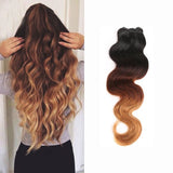 100% Virgin Brazilian Hair Extensions Grade 7A Quality 16-24inch Weave Weft Thick Body Wave Hairs 100g 18" / 18 inch, Ombre Colour (Natural Black+Light Auburn+ Honey Blonde)