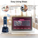 5-200X Scalp Detector, Digital Hair Skin Analyzer Microscope for Hair Follicle Testing and Skin Analysis, Magnifier Analyser Device with 200MP Camera Wireless Wifi + USB Connect