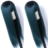 Fureya Full Wigs for Women Synthetic Ombre Blue Straight Hair with Bangs Heat Resistant Hair Cosplay Costume Wig 24 inches Daily Party No Lace Natural Hair