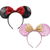 BCU Mouse Minnie Ears Set of 2 Sequin Headbands Butterfly Glitter Hairdband for Baby or Adult (1-red & gold)