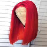 Red Bob Wig Human Hair 150% Density Virgin Human Hair 8inches Bleach Knots Silky Straight Short Bob Wigs for Women Pre Plucked Natural Hairline 13x1x4 Swiss Lace Red Human Hair T Part Wigs