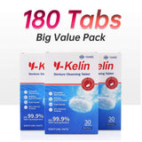 Y-Kelin 180 tabs Denture Cleansing Tablets(6 Months Supply)-Removing Bad Odor, Plaque, Stains from Dentures, Retainers, Night Guards, Mouth Guard(pack of 6)