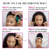 Piaoran Headband Human Hair Wigs Kinky Straight Brazilian Virgin Hair Headband Wigs Yaki Straight Machine Made Human Hair Wigs None Lace Front Wigs For Black Women 22inch