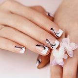 ArtPlus Preglued 24pcs x 4 (4-Pack) Symmetrical Swirling Beauty French Manicure Elegant 58089 False Nails Medium and Short with Adhesive Press on Fake Nails