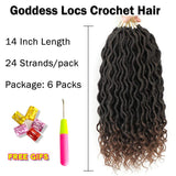 Lihui Goddess Locs Crochet Hair For Black Women 14 Inch Faux Locks Crochet Hair Braids Soft Goddess Faux Locks Crochet Hair Pre Looped Crochet Faux Locks Hair Extension (14inch, 1B/30, 6Packs)