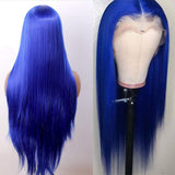 Blue Lace Front Wigs Long Straight Hair Wig Glueless Heat Resistant Fiber Hair Purple Drak Blue Synthetic Lace Front Wigs for Fashion Women (BLUE)