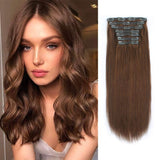 Lovrio 9A Grade Clip in Human Hair Extensions Color Chocolate Brown Big Thick Double Weft Make Full Head Remy Straight Hair Clip Ins 16 inch 120g 7 pieces 18 clips