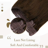 LaaVoo Halo Hair Extensions with Invisible Fish Line Dark Brown Halo Remy Human Hair Extensions Brown Halo Natural Hair Extensions Dark Brown Halo Wire Extensions Silky Straight Thick Ends 80g 14"