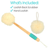 Vive Loofah Sponge Back Scrubber - Men & Women Long Handled Exfoliating Bath & Shower Body Brush - Handheld Luffa Pouf on a Stick for Body, Face Washing - Spa Wash Lufa