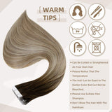 Full Shine Tape in Hair Extensions Remy Human Hair 12 Inch Glue in Hair Extensions 3 Dark Brown Fading to Ash Brown and Blonde Seamless Tape in Hair Double Sided