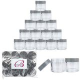 Beauticom 30G/30ML Clear Round Sample Container Jars with Gray Flat Top Lids for Lotion, Cream, Salves, Cosmetic and Makeup Samples - BPA Free (30 Pieces)
