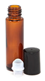 10ml Amber Glass Roll-on Empty Refillable Bottles with Black Cap Perfect for Aromatherapy Perfumes Essential Oils Lip Gloss and More, Comes with Three 3ml Plastic Droppers, Pack of 24