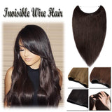 16-22inch Hidden Wire Hair Extensions Human Hair Crown in Hairpiece Secret Translucent Fish Line without Clip Miracle Headband - 22" Dark Brown 2#