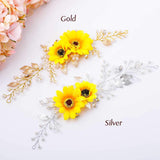Aukmla Bride Wedding Hair Vine Sunflower Hair Accessories Crystal Hair Piece Decorative for Women and Girls (Silver)