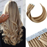 14 Inch 30g Tape in Remy Human Hair Extensions Thin Highlight #12/613 Golden Brown Mix Bleach Blonde Long Straight Glue in Hairpieces Seamless Skin Weft with Invisible Double Sided Tape 20pc/pack
