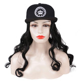 Long Body Wave Wig With Black Adjustable Baseball Cap, Curly Wavy Synthetic Hair Extensions Attached Removable Hat （1B)）