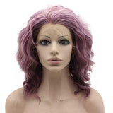 Mxangel Shoulder Length Synthetic Lace Front Purple Stylish Wavy Wig Natural Halloween Party
