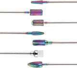 GreenLife Nail drill bits set 7pcs Long Tungsten Carbide Nail Drill Bits kit Remove Acrylic Poly Nail Gel Nail Polish 3/32" efile machine heads removing nail Cuticle Manicure Pedicure Colorful Rainbow