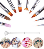 10Pcs Professional Nail Art Brushes Set Salon 3D Acrylic DIY Manicure Drawing Painting Pen Tool Kit - Silver