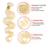 613 Blonde Hair Bundles Weft Unprocessed Brazilian Virgin Human Hair Weave Grade 7A Quality Brazilian Hair Extensions Weave Weft Thick Body Wave 10" / 10 inch #613 Bleach Blonde 3 Bundles 300g