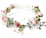 Boho Flower Crown Hair Wreath Floral Garland Headband Halo Headpiece with Ribbon Wedding Festival Party