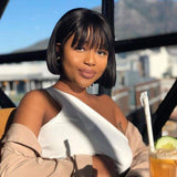 Human Hair Wigs with Bangs Short Straight Bob None Lace Front Wigs 150% Density Brazilian Glueless Silky Machine Made Natural Color for Women VIVI BABI 8 Inch……