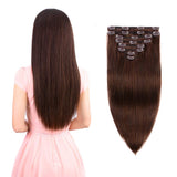 Real Clip in Hair Extensions Medium Brown 8 Pieces - Premium Womens Straight Double Weft Thick Remy Hair Extensions Clip in on Human Hair for Short Hair (12" / 12 inch, #4, 82 grams/2.9 Oz )