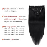 Real Clip in Hair Extensions Black 8 Pieces - Premium Womens Straight Double Weft Thick Remy Hair Extensions Clip in on Human Hair for Long Hair (16" / 16 inch, #1, 102 grams/3.6 Oz)