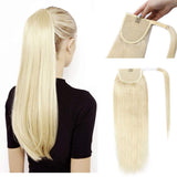 18 Inches Wrap Around Human Hair Ponytail Extensions 100% Remy Human Hair Pony Tails Long Straight Silky With Comb Clip in One Piece Pony Tail Extensions For Women #60 Platinum Blonde 90g