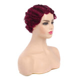 Baruisi Short Curly Nuna Wigs Pixie Wigs for Women Synthetic Finger Wave Hair Wig,Wine Red