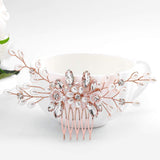 Fstrend Bridal Wedding Hair Comb Silver Sparkly Rhinestones Side Combs Crystals Pearls Flower Bride Hairpieces Gorgeous Hair Accessories for Women and Girls (Rose gold)