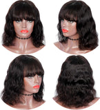 Fullove Brazilian Human Hair Body Wave Wigs with Bangs 150% Density Unprocessed Virgin Machine Made None Lace Front Body Wave Human Hair Wigs for Black Women (20Inch,Natural Color)