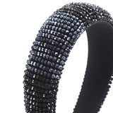 Rhinestone Padded Headband Crystal Hairband - Handmade Crystal Headband Padded Rhinestone Hair Hoop Bejewelled Statement Headband for Women Wedding Parties Headdress (Black)