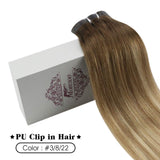 Moresoo Seamless Clip in Hair Extensions 14inch Balayage Real Hair Extensions Clip in Human Hair #3/8/22 Brown with Medium Blonde Clip in Extensions Silky Straight 7pcs 100g