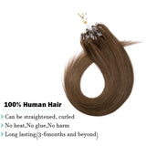 SEGO Micro Ring Loop Hair Extensions Human Hair Micro Beads Links Remy Hair Extension Cold Fusion Nano Ring Tipped Silky Straight Real Hair Extension 100 Strands 50g 22inch 06# Light brown