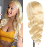 613 Blonde Lace Front Wig Human Hair Pre Plucked T-Part Body Wave Lace Front Wigs with Baby Brazilian Blonde Human Hair Wigs for Black Women 150% Density