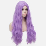 BERON Long Curly Purple Wig for Women Center Part Rose Net Girl's Halloween Cosplay Party Costume Beach Wave Wig (Light Purple)