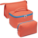 WANDF 3 Pieces Makeup Bag PU Leather Toiletry Bag Portable Cosmetic Pouch Water-resist Travel Organizer for Women (Red)