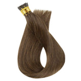 Full Shine Human Hair I Tip Micro Bead Hair Extensions 18 Inch Straight Pre Bonded Hair Color 4 Midium Brown Fusion Beads Hair Extensions For Woman 0.8 Gram Per Strand 40 Gram 50 Strands Fusion Hair