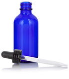 2 oz Cobalt Blue Glass Boston Round Dropper Bottle (10 Pack) + Funnel