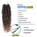 6 Packs Neo-Goddess Locs Crochet Hair 14 Inch Boho Hippie Locs With More Small curls Bohemia Fauxs Locs(14inch,T1B/30)