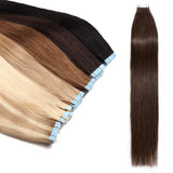 40 PCS Tape In Human Hair Extensions Double Side Tape Skin Weft Invisible Hair Extensions Hightlight Balayage Silk Straight For Women (24'',100g/40pcs,#4 Medium Brown)