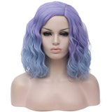 BERON 14" Womens Short Curly Wavy Wig with Synthetic Party Halloween Wigs Wig Cap Included (Light Purple Ombre Light Blue)