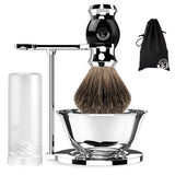 Shaving Brush Set for Men, 5pcs ACRIMAX Badger Shave Brush with Travel Tube, Chrome Shaving Razor Brush Stand and Stainless Steel Double Layers Soap Bowl, Shaving Gifts Set for Men Wet Shave