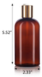 Amber 8 oz Boston Round PET Plastic Bottles (BPA Free) with Gold Disc Cap Dispenser (6 Pack)