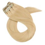Moresoo Hair Extensions Clip in Human Hair 20 Inch Clip in Blonde Hair Extensions Color #24 Light Blonde Double Weft Hair Extensions Clip in 7PCS 100G Natural Hair Extensions