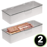 mDesign Stackable Box Bathroom Vanity Countertop Storage Hair Accessory Organizer Box with Hinged Lid for Makeup, Beauty, Hair, Nail Supplies - 2 Pack - Clear/Light Gray