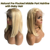 613 Bob Wigs 13x1x4 T Part Blonde Lace Front Wig Remy Hair Silky Straight Middle Part Bob Wigs Bleached Knots Glueless Wigs 150% Density 613 with Natural Hairline 12 Inches for Women(Take Color Well)